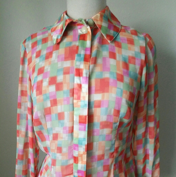 Dorthy Schloen Tops - Vintage Checker Sheer Button up Blouse